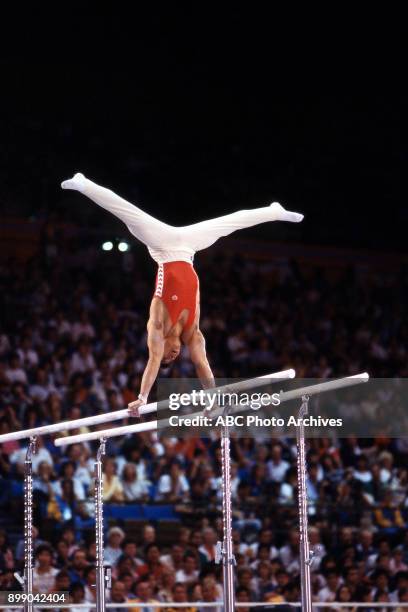 Los Angeles, CA Li Ning, Men's Gymnastics team competition, Pauley Pavilion, at the 1984 Summer Olympics, July 31, 1984.