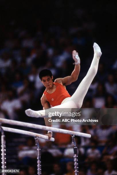 Los Angeles, CA Li Ning, Men's Gymnastics team competition, Pauley Pavilion, at the 1984 Summer Olympics, July 31, 1984.