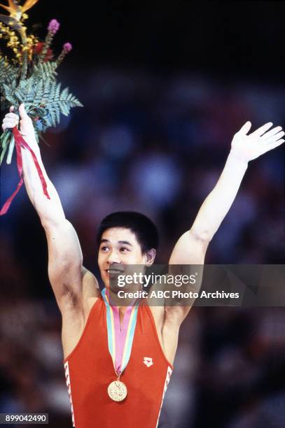 Los Angeles, CA Li Ning, Men's Gymnastics medal ceremony, Pauley Pavilion, at the 1984 Summer Olympics, July 31, 1984.