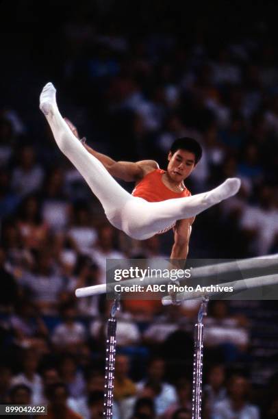 Los Angeles, CA Li Ning, Men's Gymnastics team competition, Pauley Pavilion, at the 1984 Summer Olympics, July 31, 1984.