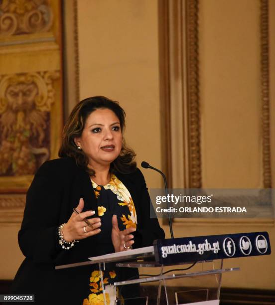 Guatemalan Foreign Minister Sandra Jovel answers questions during a press conference at the Culture Palace in Guatemala City on December 27, 2017....