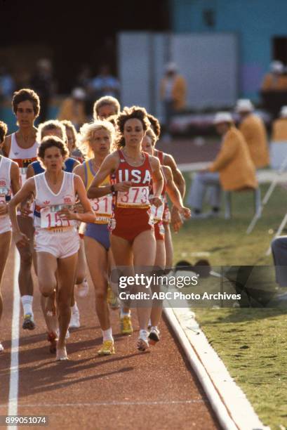 Los Angeles, CA Zola Budd, Mary Decker in the Women's 3,000 meter at the 1984 Summer Olympics.