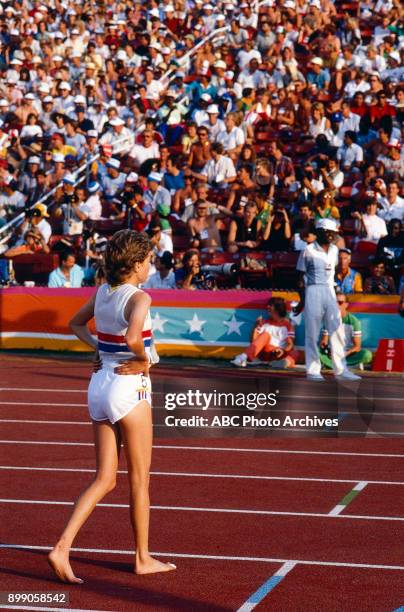 Los Angeles, CA Zola Budd, Women's 3000 Meter competition, Memorial Coliseum, at the 1984 Summer Olympics, August 10, 1984.