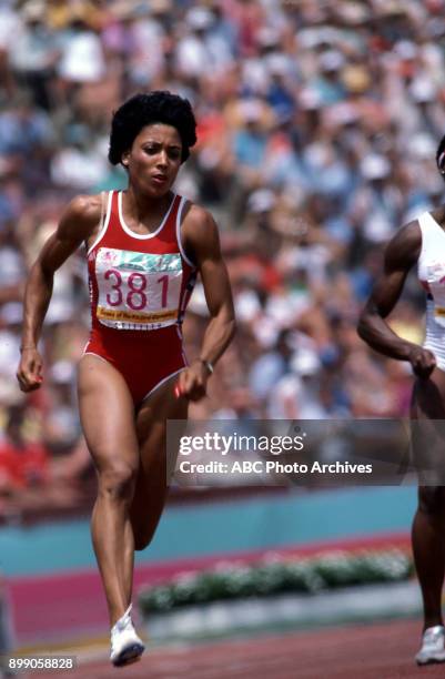 Los Angeles, CA Florence Griffith Joyner, Women's 200 Meter competition, Memorial Coliseum, at the 1984 Summer Olympics, August 8, 1984.