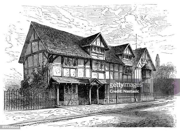 stockillustraties, clipart, cartoons en iconen met de geboorteplaats van william shakespeare (1564-1616), stratford - birthplace of silicon valley