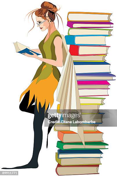 library fairy - book stack stock illustrations