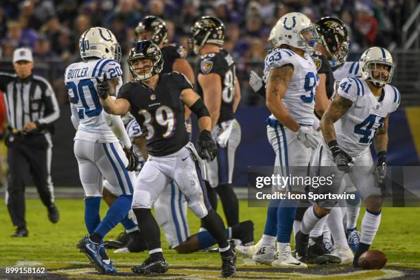 Baltimore Ravens running back Danny Woodhead singles a first down after a pass reception against the Indianapolis Colts on December 23 at M&T Bank...