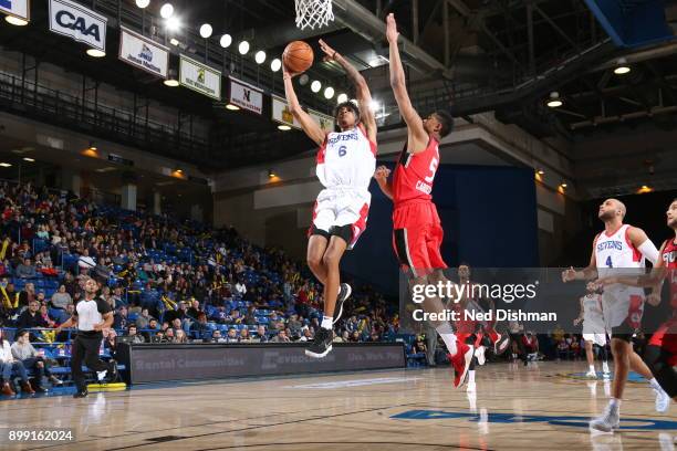 Devin Robinson of the Delaware 87ers shoots the ball against the 905 Raptors during a G-League at the Bob Carpenter Center in Newark, Delaware on...