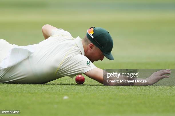 Jackson Bird of Australia fields the ball during day three of the Fourth Test Match in the 2017/18 Ashes series between Australia and England at...