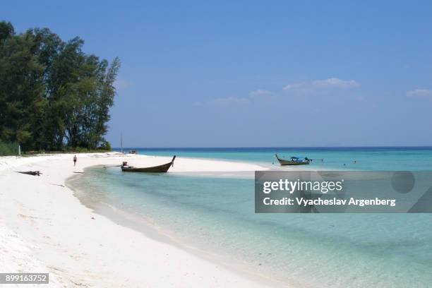 crystal clear white sand beach of koh poda paradise tropical island, krabi, thailand - koh poda stock pictures, royalty-free photos & images