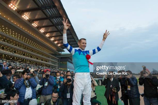 Jockey Hugh Bowman with Cheval Grand wins the 37th Japan Cup in association with Longines at Tokyo Racecourse on November 26, 2017 in Tokyo, Japan.