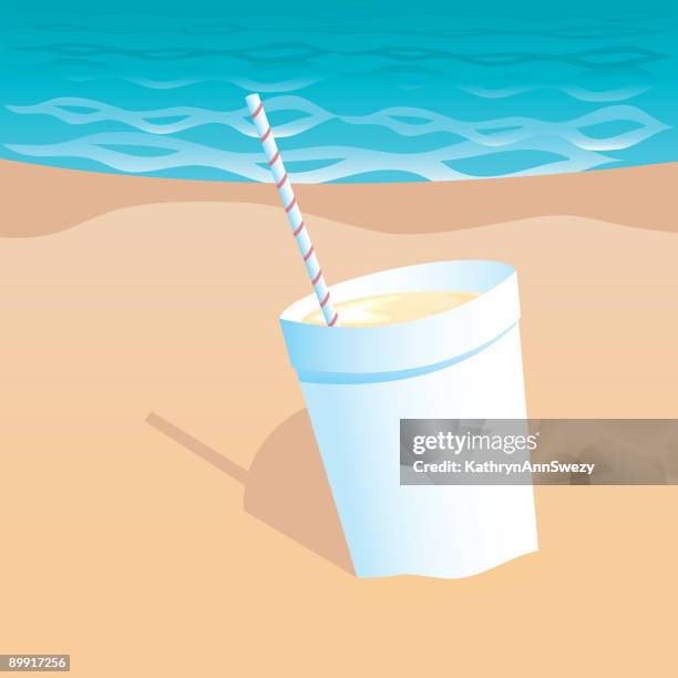 lemonade on the beach - styrofoam container stock illustrations