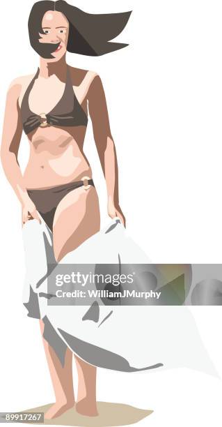 woman in bikini (vector drawing) - skinny dipping stock illustrations