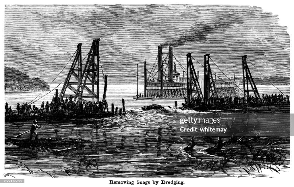 Removing snags by dredging in the Mississippi River