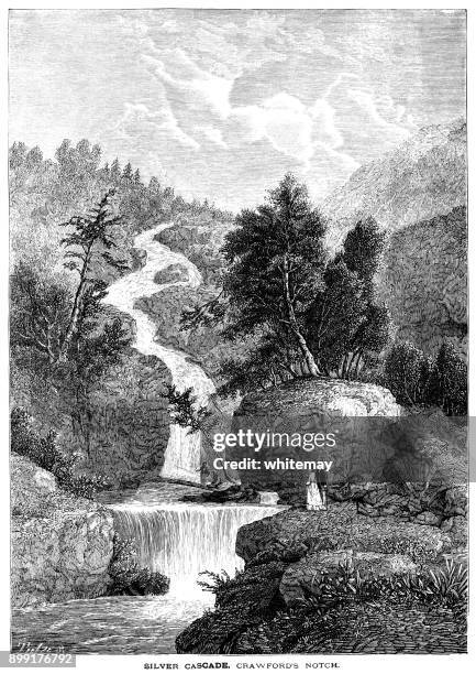 silver cascade at crawford notch, new hampshire - white mountain national forest stock illustrations