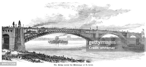 illustrations, cliparts, dessins animés et icônes de le pont d’eads sur le fleuve mississippi à saint-louis - quayside