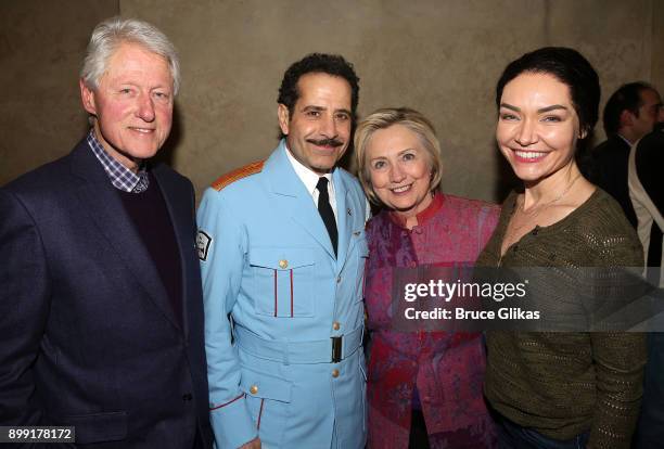 Bill Clinton, Tony Shalhoub, Hillary Rodham Clinton and Katrina Lenk pose backstage at the hit musical "The Band's Visit" on Broadway at The...