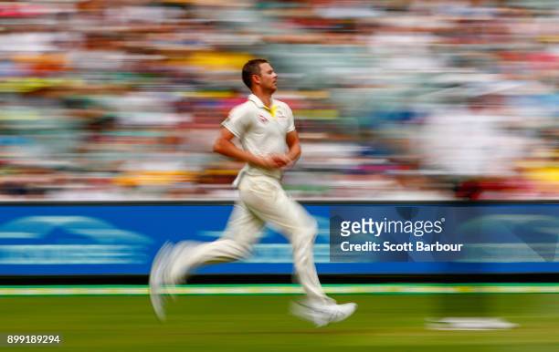 Josh Hazlewood of Australia bowls during day three of the Fourth Test Match in the 2017/18 Ashes series between Australia and England at Melbourne...