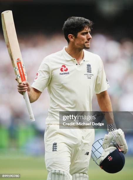Alastair Cook of England walks off at the close of play after making 244 not out during day three of the Fourth Test Match in the 2017/18 Ashes...