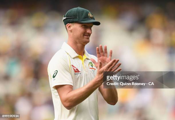 Jackson Bird of Australia looks on during day three of the Fourth Test Match in the 2017/18 Ashes series between Australia and England at Melbourne...