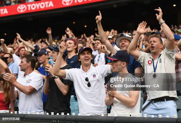 Fans shows their support during day three of the Fourth Test Match in the 2017/18 Ashes series between Australia and England at Melbourne Cricket...