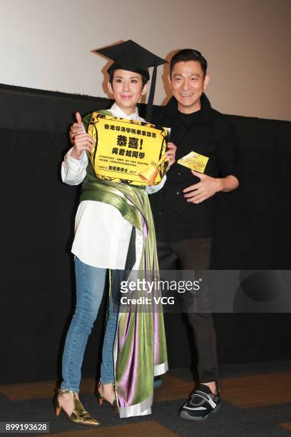 Actor Andy Lau and director/actress Sandra Ng attend the premiere of film "The Monsters' Bell" on December 27, 2017 in Hong Kong, China.