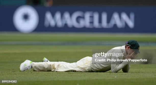 Steve Smith of Australia after he dropped a catch from the bat of Alastair Cook during day three of the Fourth Test Match in the 2017/18 Ashes series...