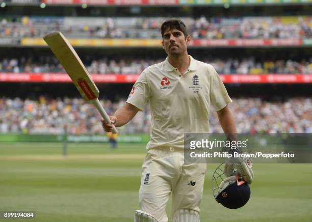 Alastair Cook leaves the field on 244 not out after day three of the Fourth Test Match in the 2017/18 Ashes series between Australia and England at...
