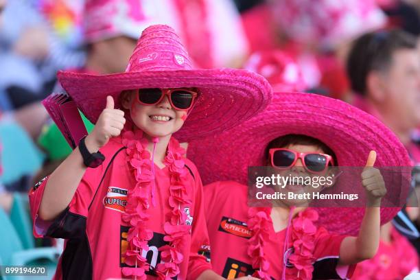 Sixers fans look on during the Big Bash League match between the Sydney Sixers and the Adelaide Strikers at Sydney Cricket Ground on December 28,...