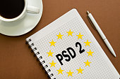 PSD2 notes in the notebook on the Desk in the office Desk. Business concept Payment Services Directive 2.