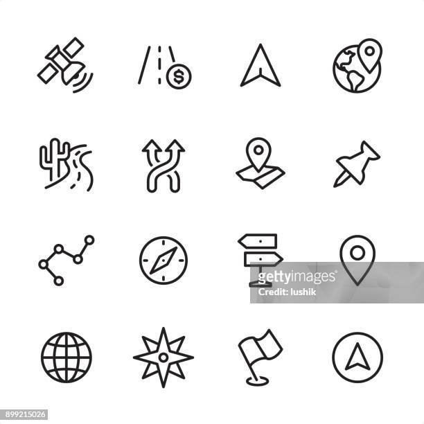 navigation - outline icon set - country road stock illustrations