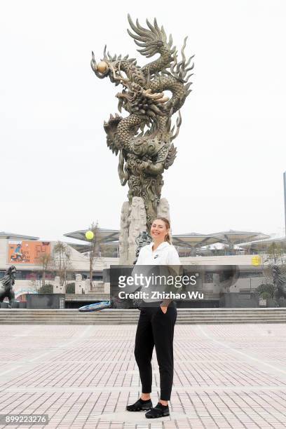 Maria Sharapova attends a photocall, ahead of the 2018 WTA Shenzhen Open, at Longgang Dragon Square on December 28, 2017 in Shenzhen, China.