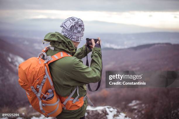 photographer hiker in nature - pioneer photographer of motion stock pictures, royalty-free photos & images