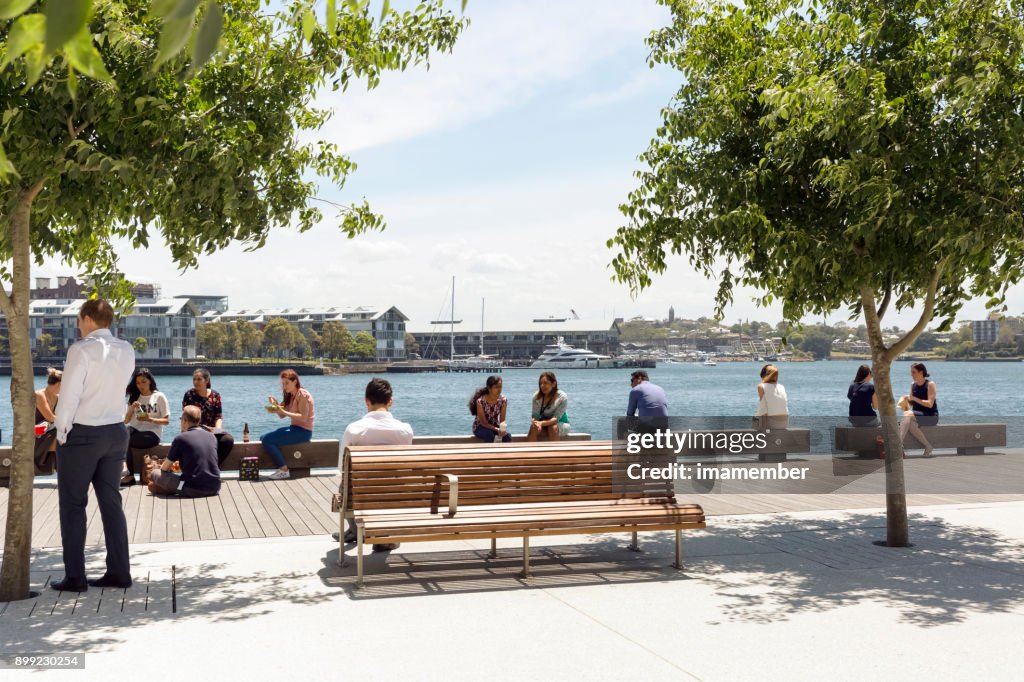 Lunch brake at Barangaroo, background with copy space