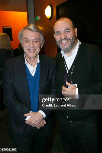 Salvatore Adamo and Poducer Thierry Suc attend "Laurent Gerra Sans Moderation" at L'Olympia on December 27, 2017 in Paris, France.