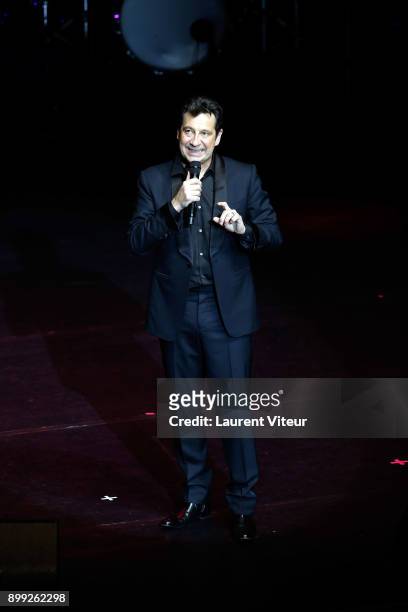Laurent Gerra imitates Actor Fabrice Luchini during "Laurent Gerra Sans Moderation" at L'Olympia on December 27, 2017 in Paris, France.