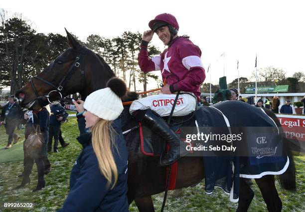 Dublin , Ireland - 28 December 2017; Davy Russell celebrates as he enters the parade ring after winning the Squared Financial Christmas Hurdle with...