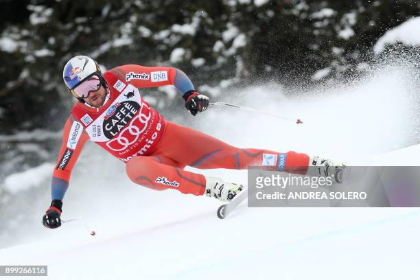 Norway's Aksel Lund Svindal competes in the FIS Alpine World Cup Men Downhill in Bormio, Italian Alps on December 28, 2017. / AFP PHOTO / andrea...