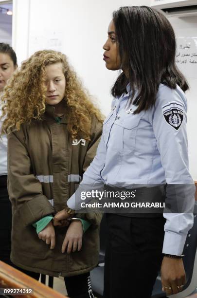 Palestinian Ahed Tamimi , 16-year-old prominent campaigner against Israel's occupation, appears at a military court at the Israeli-run Ofer prison in...