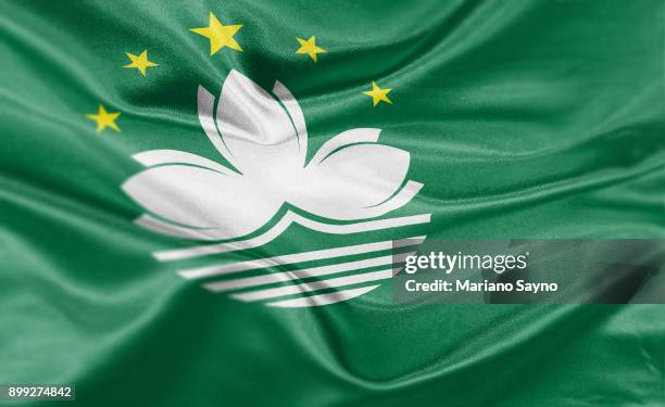 high resolution digital render of macau flag - macao stock-fotos und bilder