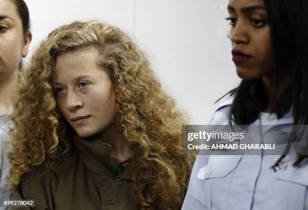 Palestinian Ahed Tamimi , 16-year-old prominent campaigner against Israel's occupation, appears at a military court at the Israeli-run Ofer prison in...