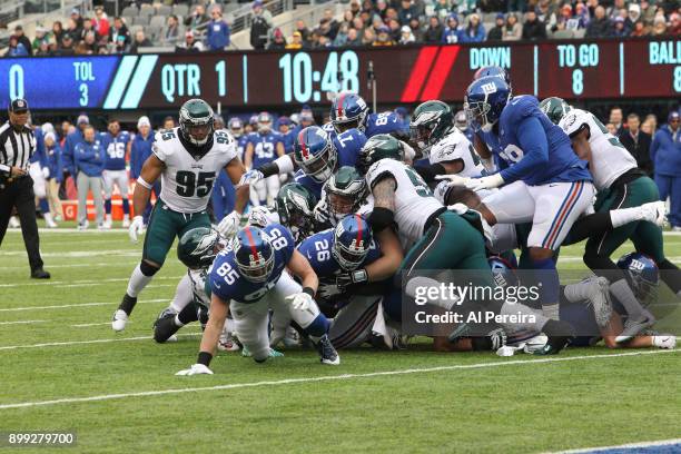 Defensive Tackle Beau Allen of the Philadelphia Eagles makes a stop against the New York Giants during the game at MetLife Stadium on December 17,...