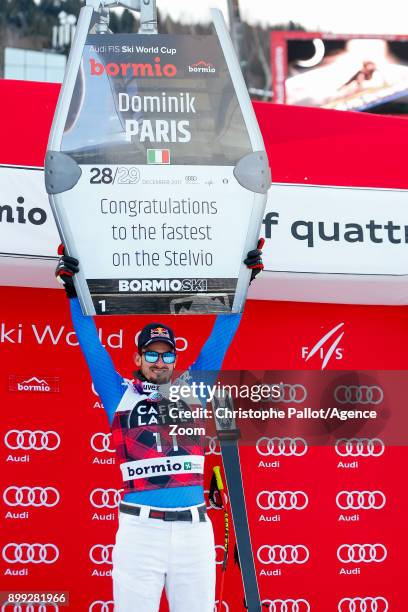 Dominik Paris of Italy takes 1st place during the Audi FIS Alpine Ski World Cup Men's Downhill on December 28, 2017 in Bormio, Italy.