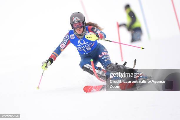 Resi Stiegler of USA competes during the Audi FIS Alpine Ski World Cup Women's Slalom on December 28, 2017 in Lienz, Austria.