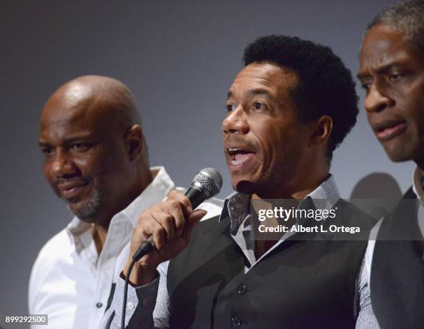 Actors Darnell Davis, Rico E. Anderson and Tim Russ participate in the Q&A at the Cast And Crew Screening Of 5th Passenger held at TCL Chinese 6...