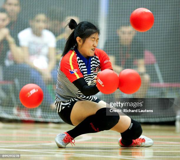 Markham, ON - OCTOBER, 20 Malaysian player Stella Cheah has balls coming at her from all sides but stays in the game. In a women's semi-final,...