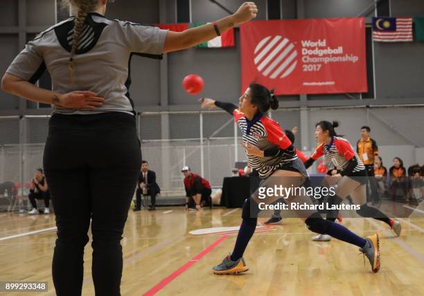 Markham, ON - OCTOBER, 20 Malaysian women go on the offensive. In a women's semi-final, Malaysia beat the USA in overtime 7-6. The best dodgeball...