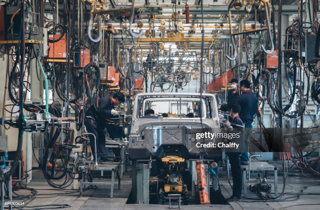 Lijn auto assemblage fabriek lassen monteren