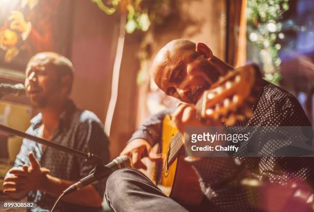 musiker auf der bühne - flamencos stock-fotos und bilder