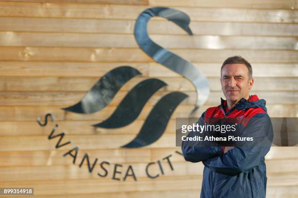 Carlos Carvalhal poses for a portrait after being unveiled as New Swansea City Manager at The Fairwood Training Ground on December 28, 2017 in...